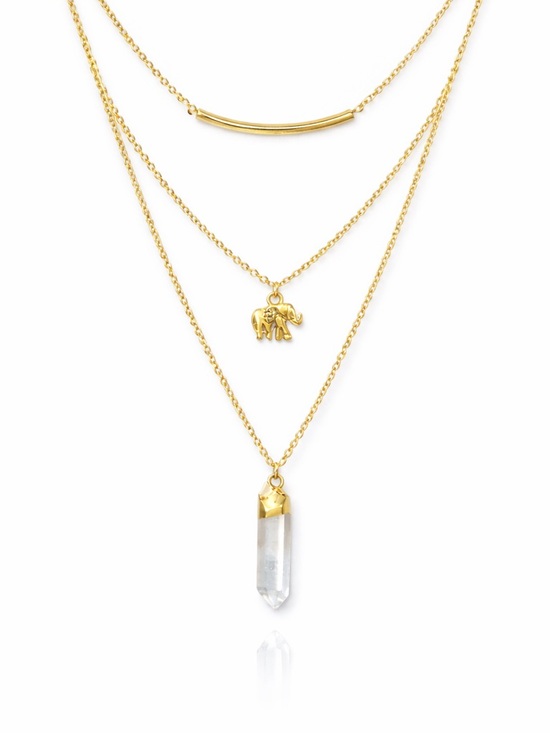 Jewelry - Layered Dainty Elephant Natural Quartz Necklace